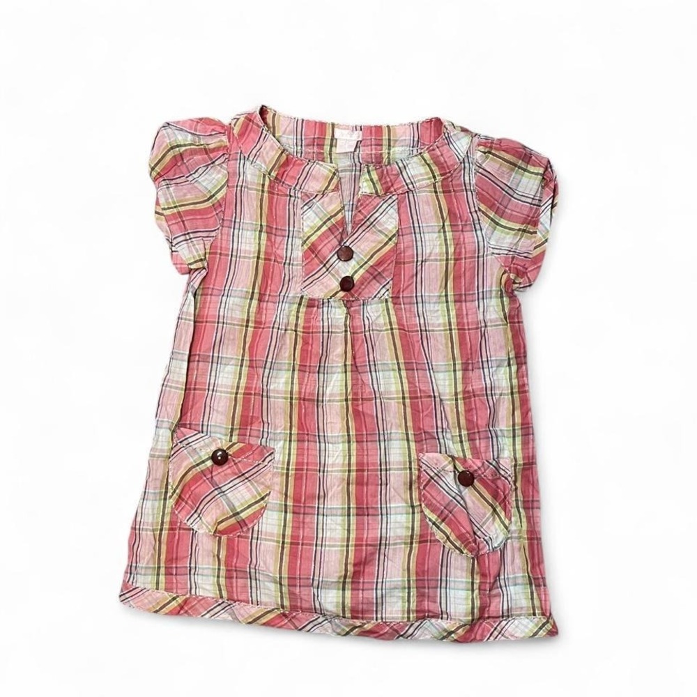 Pink plaid button up blouse with pockets